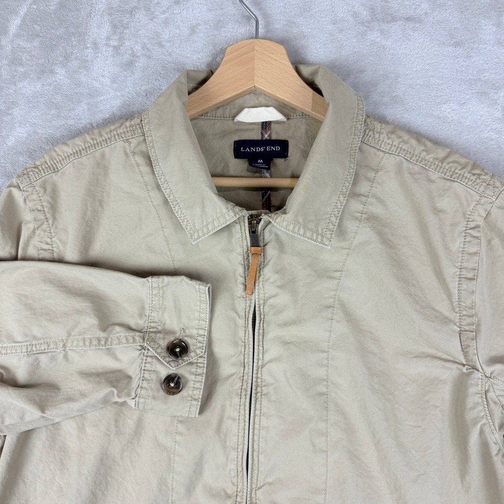 Lands End Jacket Mens M Khaki Utility Bomber Lightweight Outdoors Vented Pits